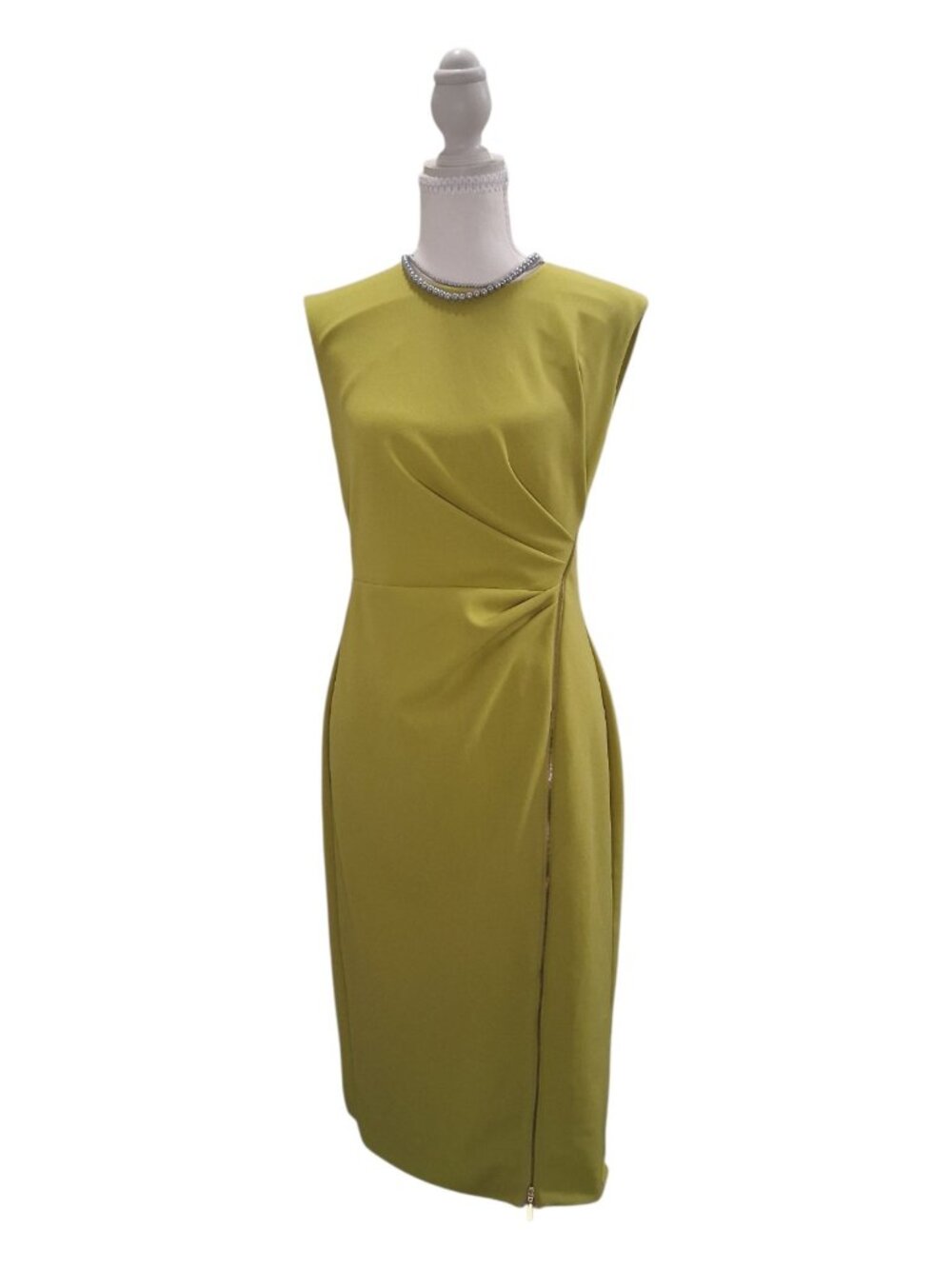 Calvin Klein Olive Green / Chartreuse Sheath Midi Dress with Side Zipper Size 4